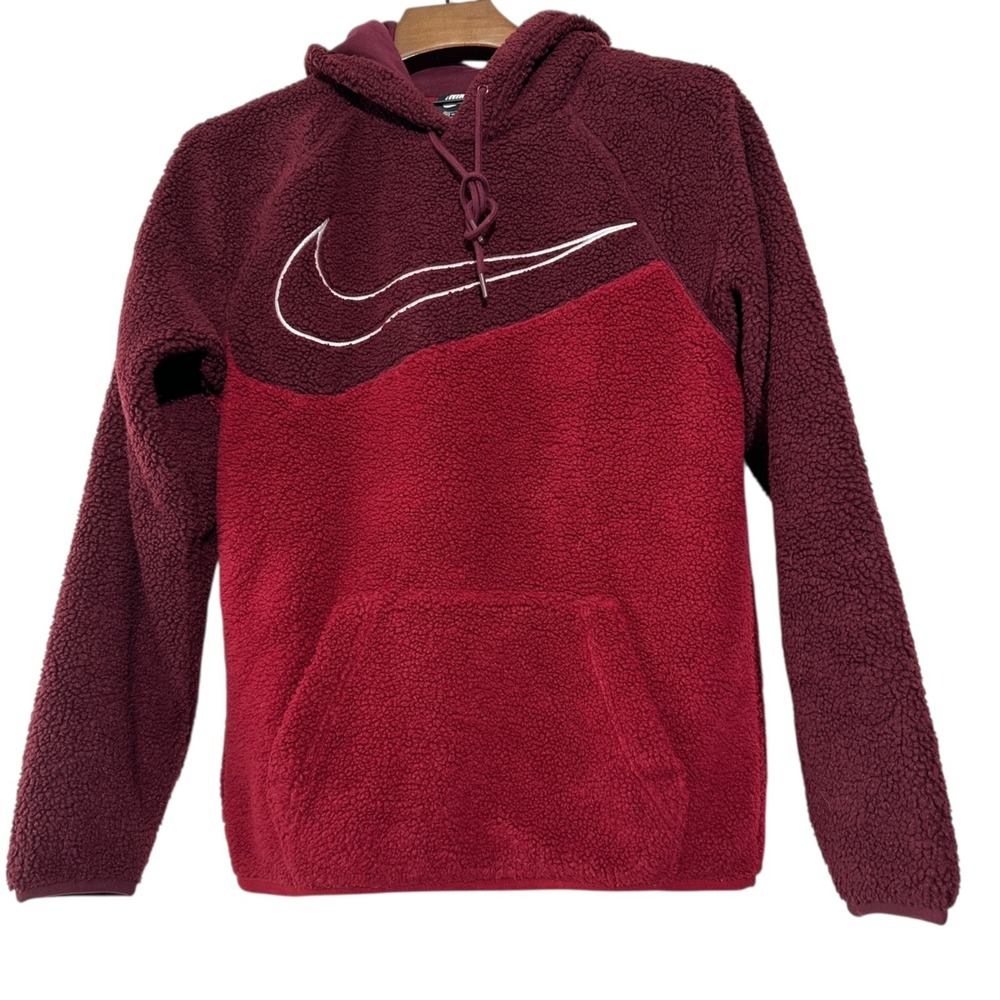 NIKE Sportswear Swoosh Sherpa Pullover Lined Hoodie NIGHT MAROON BV5314-681‎ XS
